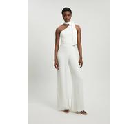 Karen Millen Women's Satin One Shoulder Pleat Detail Jumpsuit in Ivory | Size: 10