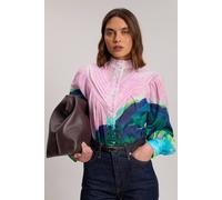 Karen Millen Women's Silk Cotton Scenic Print Balloon Sleeve Woven Pintuck Blouse | Size: 12