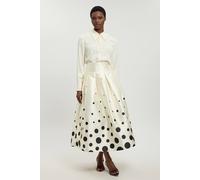 Karen Millen Women's Spot Border Woven Twill Prom Skirt in Mono | Size: 16