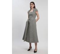 Karen Millen Women's Spot Jacquard Square Neck Tailored Full Skirted Midi Dress in Mono | Size: 6
