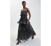 Karen Millen Women's Spot Print Pleated Slub Organdie Peplum Woven Maxi Dress in Black | Size: 16
