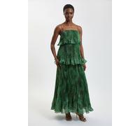 Karen Millen Women's Spot Print Pleated Slub Organdie Peplum Woven Maxi Dress in Green | Size: 16