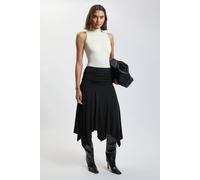 Karen Millen Women's Stretch Drapey Crepe Ruched Hanky Hem Midi Skirt in Black | Size: Small