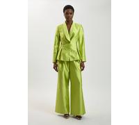 Karen Millen Women's Structured Satin Tailored Trouser in Lime | Size: 18