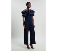Karen Millen Women's Tafetta Ruffle Bardot Jumpsuit in Navy | Size: 6