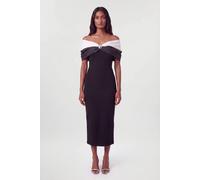 Karen Millen Women's Taffeta Bardot Figure Form Maxi Dress in Mono | Size: 8