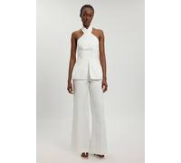 Karen Millen Women's Tailored Cotton Sateen Halter Jumpsuit in White | Size: 6