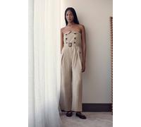 Karen Millen Women's Tailored Cotton Trench Bandeau Jumpsuit in Camel | Size: 12
