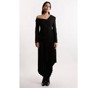 Karen Millen Women's Tailored Crepe Asymmetric Pleated Midi Dress in Black | Size: 8