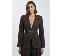 Karen Millen Women's Tailored Double Breasted Belted Blazer in Chocolate | Size: 8