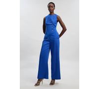 Karen Millen Women's Tailored Linen Button Front Wide Leg Trouser in Cobalt | Size: 6