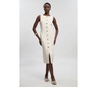 Karen Millen Women's Tailored Linen Statement Button Front Pencil Midi Dress in Ivory | Size: 14