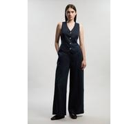 Karen Millen Women's Tailored Linen Wide Leg Trouser in Navy | Size: 8