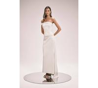 Karen Millen Women's Tailored Satin Drape FishTail Maxi Skirt in Ivory | Size: 6