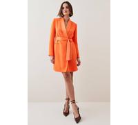 Karen Millen Women's Tailored Tuxedo Wrap Mini Dress in Orange | Size: 6