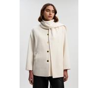 Karen Millen Women's Tall Brushed Wool Detachable Scarf Tailored Short Coat in Ivory | Size: 14