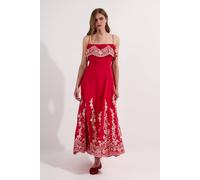 Karen Millen Women's Tall Embroidered Applique Strappy Midi Dress in Coral | Size: 12