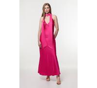 Karen Millen Women's Tall Halter Pleated Woven Maxi Dress in Hot Pink | Size: 10