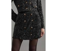 Karen Millen Women's Tall Sequin Tailored Wrap Over Mini Skirt in Black | Size: 14