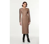 Karen Millen Women's Tall Tailored Twill Lace Mix Zip Front Midi Dress in Taupe | Size: 6