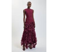 Karen Millen Women's Texture Figure Form Bandage Knit Gown in Burgundy | Size: 14