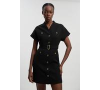 Karen Millen Women's Textured Compact Stretch High Neck Belted Mini Dress in Black | Size: 12