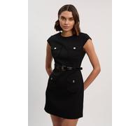 Karen Millen Women's Textured Compact Stretch Tailored Belted Mini Dress in Black | Size: 12