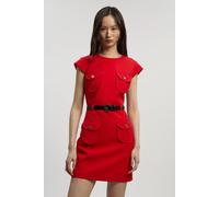 Karen Millen Women's Textured Compact Stretch Tailored Belted Mini Dress in Red | Size: 16