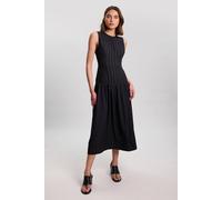 Karen Millen Women's Textured Drop Waist Woven Midi Dress in Black | Size: 18