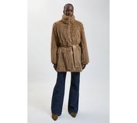 Karen Millen Women's Textured Faux Fur Belted Collar Short Coat in Camel | Size: 12