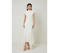 Karen Millen Women's Textured Jersey Dramatic Hem Maxi Dress in Ivory | Size: Large