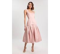 Karen Millen Women's Textured Tailored Twill Full Skirt Midi Dress in Pale Pink | Size: 16