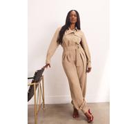 Karen Millen Women's Utility Detail Cuffed Woven Jumpsuit in Stone | Size: 6