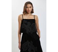 Karen Millen Women's Velvet Cutwork Co-Ord Cami Top in Black | Size: 8