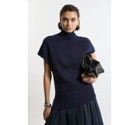 Karen Millen Women's Viscose Blend High Neck Knitted Tunic in Navy | Size: Small