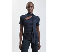 Karen Millen Women's Viscose Blend Tie Neck Detail Jersey Top in Navy | Size: Large