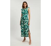 Karen Millen Women's Viscose linen geo print woven pintuck midi dress in Teal | Size: 6