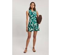 Karen Millen Women's Viscose linen geo print woven pocket detail short in Teal | Size: 14