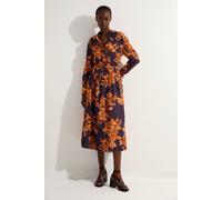 Karen Millen Women's Viscose Linen Tie Waist Woven Full Midi Skirt in Navy | Size: 6