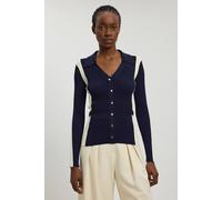 Karen Millen Women's Viscose Rib Contrast Colour Button Knit Top in Navy | Size: XS