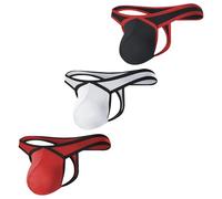 KAREN SPACE 3 Pack Men's Sexy Thongs Underwear, Ice Silk Pouch G-String Athletic Supporter, Black/White/Red, XL