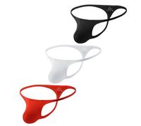 KAREN SPACE 3 Pack Men's Thong Bikini Underwear, Men's Sexy G-String T-Back Underwear Low Rise, Black/White/Red, S