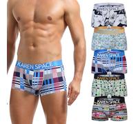 KAREN SPACE Men's Breathable Sexy Boxers Briefs Super Soft Ice Silk Print Boxers Underwear, (5-pack)-bubbles/Flower/Plaid/Color Dots/Bohemia, M