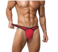 KAREN SPACE Men's Sexy Thongs Underwear, Ice Silk Pouch G-String Athletic Supporter, Red, L