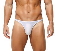 KAREN SPACE Men's Thong Bikini Underwear, Breathable Mesh Sexy G-String T-Back Underwear Low Rise, White, L