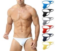 KAREN SPACE Men's Thong Bikini Underwear, Men's Sexy G-String T-Back Underwear Low Rise White, XL