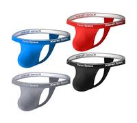 KAREN SPACE Men's Thong Underwear Cotton G-String Low Rise Thong Athletic Supporters for Men, C-black/Grey/Red/Blue, M