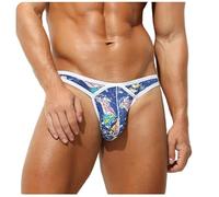 KAREN SPACE Mens Thong Underwear Sexy G String Stretchy All Day Comfort Male Lingerie Solid Bikini T Back Pants, Blue Butterfly, XL
