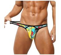 KAREN SPACE Mens Thong Underwear Sexy G String Stretchy All Day Comfort Male Lingerie Solid Bikini T Back Pants, Music Comic, L