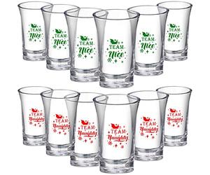 Karenhi 12 Pcs Christmas Shot Glasses 1.2 oz Team Naughty Team Nice Novelty Acrylic Party Cocktail Glasses Christmas Shot Cups Green Redcups Stemless Wineglass Party Cups for Drinking Gift